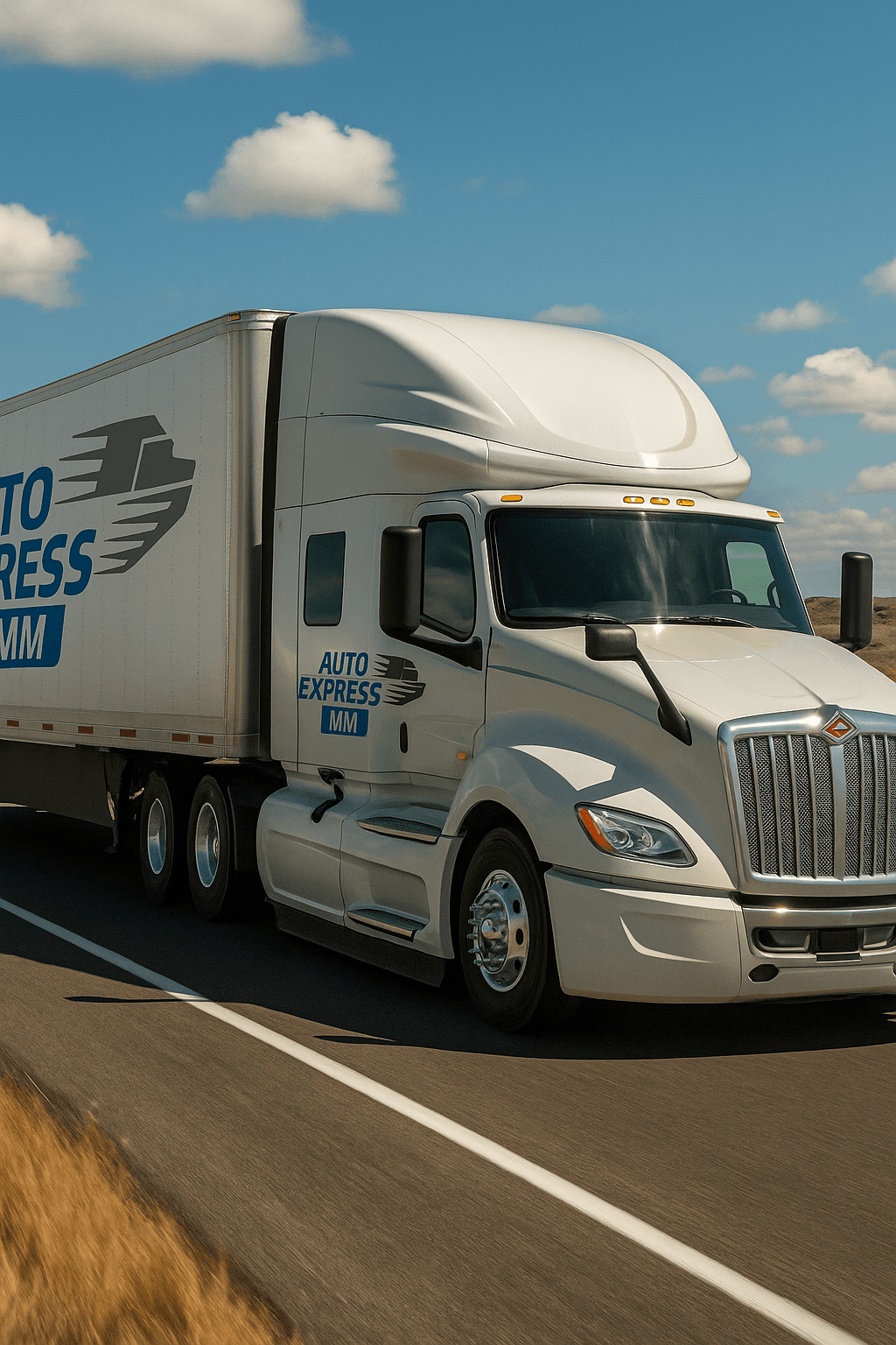 Tracto con caja seca en operación